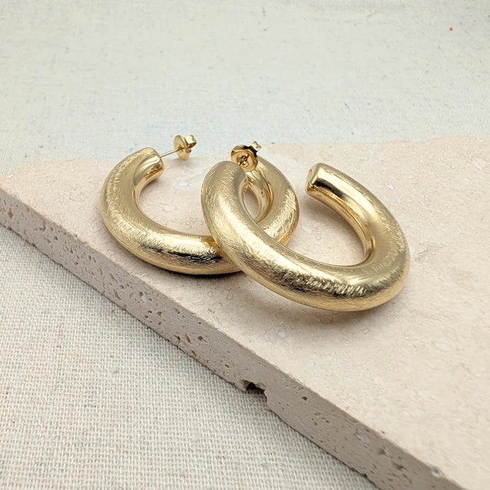 Brushed Gold Hoops