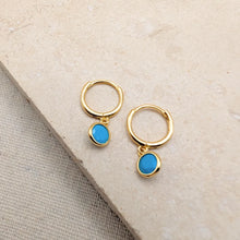 Load image into Gallery viewer, Turquoise Gold Charm Huggies