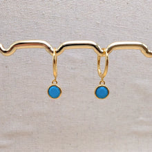 Load image into Gallery viewer, Turquoise Gold Charm Huggies