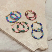 Load image into Gallery viewer, Everyday Candy Stripe Hoops Pink &amp; Maroon