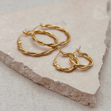 Load image into Gallery viewer, Gold Twist Hoops