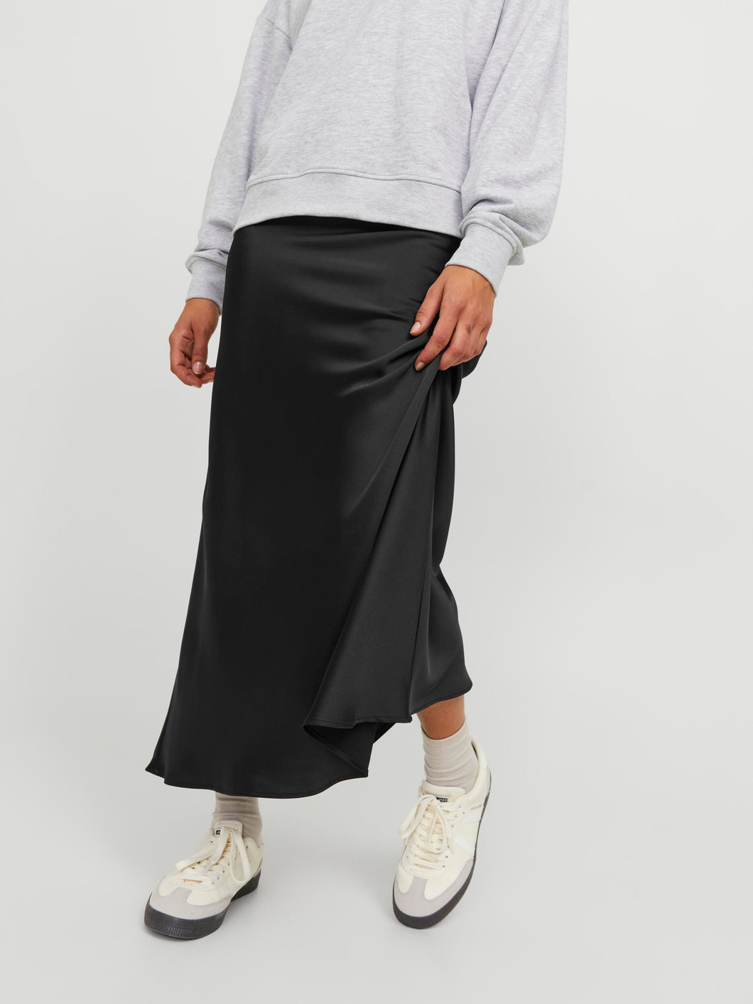 Black Satin Midi Skirt