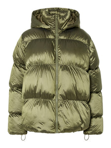 Metallic Olive Puffer Coat