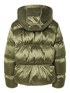 Metallic Olive Puffer Coat