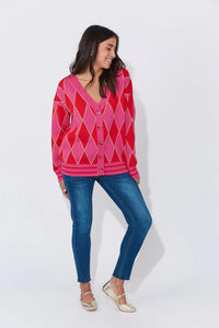 Chilli Pink Argyle Cardigan