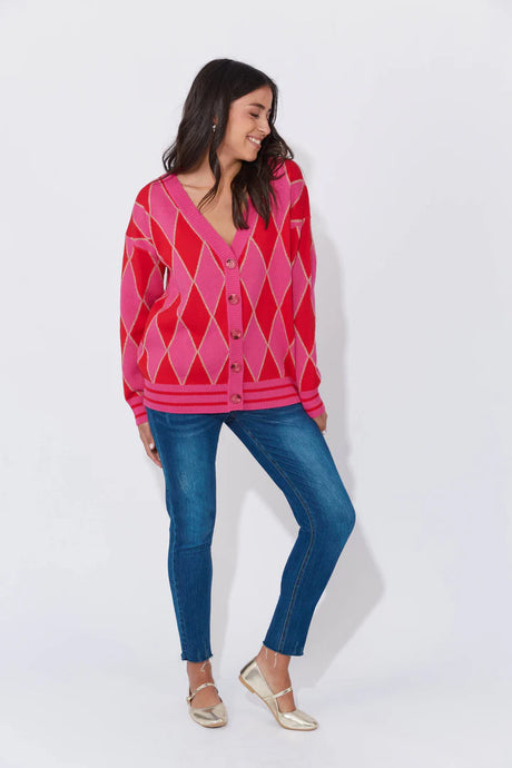 Chilli Pink Argyle Cardigan