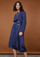 Load image into Gallery viewer, Navy Satin Midi Dress