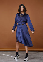 Load image into Gallery viewer, Navy Satin Midi Dress