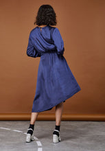 Load image into Gallery viewer, Navy Satin Midi Dress