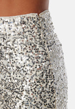 Load image into Gallery viewer, Silver Sequin Mini Skirt