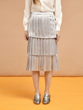 Load image into Gallery viewer, Silver Pleat Satin Skirt