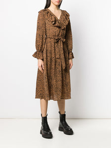 Tan Leopard Print Midi Dress