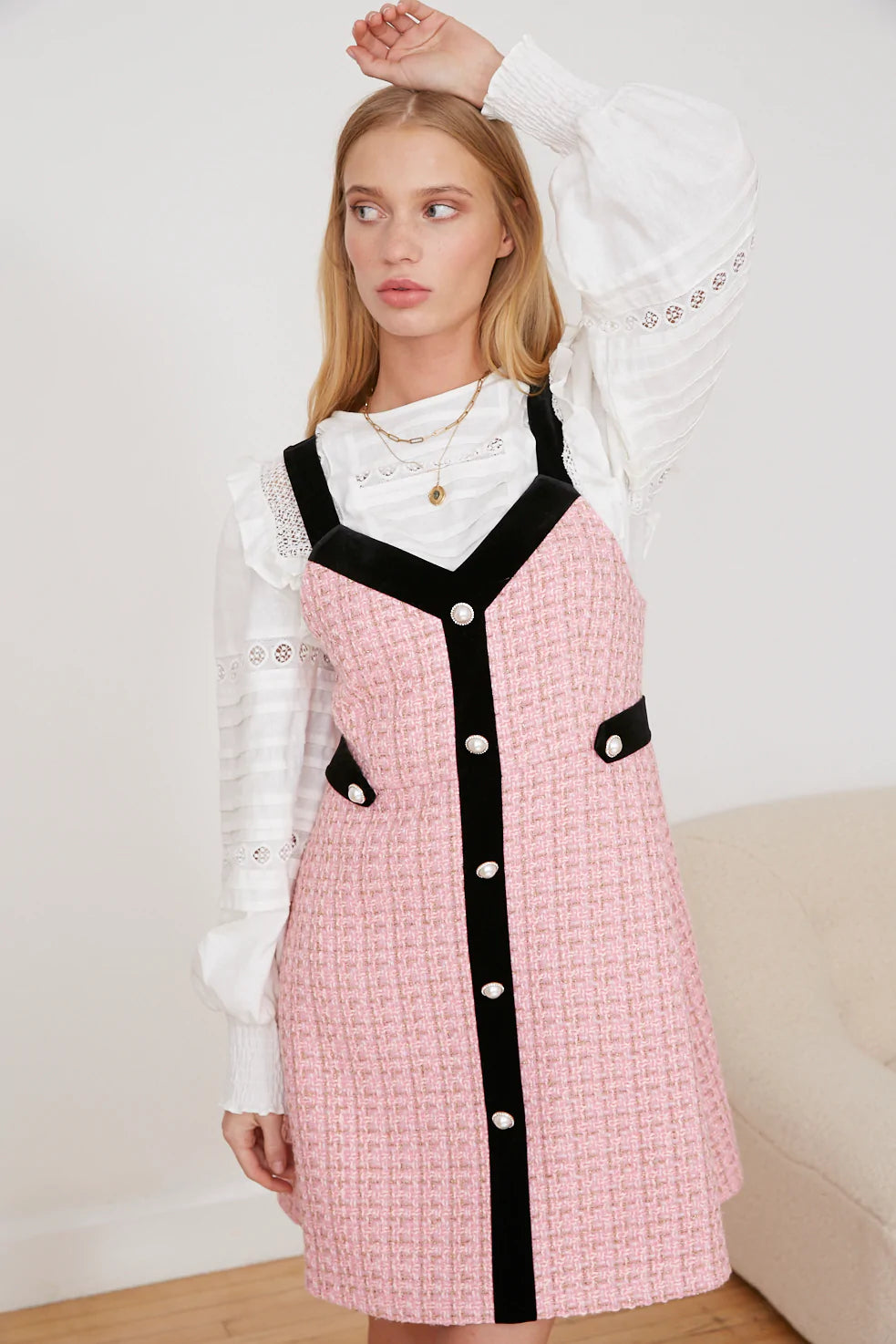 Pink Tweed Pinafore Dress