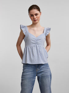 Striped Frill Shoulder Top